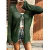 image:imageSHEWIN Crochet Cardigans for Women Long Sleeve Tie Front Bow Cardigan Sweaters Hollow Out Knit Summer Beach Vacation CoverupsBlackish Green