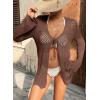 image:imageSHEWIN Crochet Cardigans for Women Long Sleeve Tie Front Bow Cardigan Sweaters Hollow Out Knit Summer Beach Vacation CoverupsCoffee