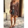 image:imageSHEWIN Crochet Cardigans for Women Long Sleeve Tie Front Bow Cardigan Sweaters Hollow Out Knit Summer Beach Vacation CoverupsCoffee