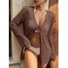 image:imageSHEWIN Crochet Cardigans for Women Long Sleeve Tie Front Bow Cardigan Sweaters Hollow Out Knit Summer Beach Vacation CoverupsCoffee