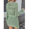image:imageSHEWIN Crochet Cardigans for Women Long Sleeve Tie Front Bow Cardigan Sweaters Hollow Out Knit Summer Beach Vacation CoverupsGrass Green