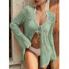 image:imageSHEWIN Crochet Cardigans for Women Long Sleeve Tie Front Bow Cardigan Sweaters Hollow Out Knit Summer Beach Vacation CoverupsGrass Green