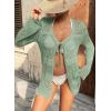 image:imageSHEWIN Crochet Cardigans for Women Long Sleeve Tie Front Bow Cardigan Sweaters Hollow Out Knit Summer Beach Vacation CoverupsGrass Green
