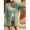 image:imageSHEWIN Crochet Cardigans for Women Long Sleeve Tie Front Bow Cardigan Sweaters Hollow Out Knit Summer Beach Vacation CoverupsGrass Green