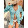 image:imageSHEWIN Crochet Cardigans for Women Long Sleeve Tie Front Bow Cardigan Sweaters Hollow Out Knit Summer Beach Vacation CoverupsMist Blue