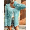 image:imageSHEWIN Crochet Cardigans for Women Long Sleeve Tie Front Bow Cardigan Sweaters Hollow Out Knit Summer Beach Vacation CoverupsMist Blue