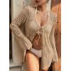 image:imageSHEWIN Crochet Cardigans for Women Long Sleeve Tie Front Bow Cardigan Sweaters Hollow Out Knit Summer Beach Vacation CoverupsParchment