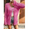 image:imageSHEWIN Crochet Cardigans for Women Long Sleeve Tie Front Bow Cardigan Sweaters Hollow Out Knit Summer Beach Vacation CoverupsRose Red