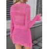 image:imageSHEWIN Crochet Cardigans for Women Long Sleeve Tie Front Bow Cardigan Sweaters Hollow Out Knit Summer Beach Vacation CoverupsRose Red