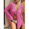 image:imageSHEWIN Crochet Cardigans for Women Long Sleeve Tie Front Bow Cardigan Sweaters Hollow Out Knit Summer Beach Vacation CoverupsRose Red