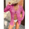 image:imageSHEWIN Crochet Cardigans for Women Long Sleeve Tie Front Bow Cardigan Sweaters Hollow Out Knit Summer Beach Vacation CoverupsRose Red