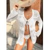 image:imageSHEWIN Crochet Cardigans for Women Long Sleeve Tie Front Bow Cardigan Sweaters Hollow Out Knit Summer Beach Vacation CoverupsWhite