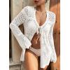 image:imageSHEWIN Crochet Cardigans for Women Long Sleeve Tie Front Bow Cardigan Sweaters Hollow Out Knit Summer Beach Vacation CoverupsWhite