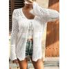 image:imageSHEWIN Crochet Cardigans for Women Long Sleeve Tie Front Bow Cardigan Sweaters Hollow Out Knit Summer Beach Vacation CoverupsWhite