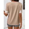 image:imageSHEWIN Womens Summer Tops Cotton V Neck Short Sleeve TShirts Colorblock Casual Tees 2026 ClothesA Apricot