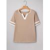 image:imageSHEWIN Womens Summer Tops Cotton V Neck Short Sleeve TShirts Colorblock Casual Tees 2026 ClothesA Apricot