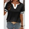 image:imageSHEWIN Womens Summer Tops Cotton V Neck Short Sleeve TShirts Colorblock Casual Tees 2026 ClothesA Black