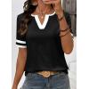 image:imageSHEWIN Womens Summer Tops Cotton V Neck Short Sleeve TShirts Colorblock Casual Tees 2026 ClothesA Black