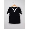 image:imageSHEWIN Womens Summer Tops Cotton V Neck Short Sleeve TShirts Colorblock Casual Tees 2026 ClothesA Black