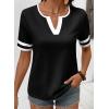 image:imageSHEWIN Womens Summer Tops Cotton V Neck Short Sleeve TShirts Colorblock Casual Tees 2026 ClothesA Black