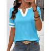 image:imageSHEWIN Womens Summer Tops Cotton V Neck Short Sleeve TShirts Colorblock Casual Tees 2026 ClothesA Blue