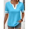 image:imageSHEWIN Womens Summer Tops Cotton V Neck Short Sleeve TShirts Colorblock Casual Tees 2026 ClothesA Blue