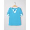 image:imageSHEWIN Womens Summer Tops Cotton V Neck Short Sleeve TShirts Colorblock Casual Tees 2026 ClothesA Blue