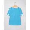 image:imageSHEWIN Womens Summer Tops Cotton V Neck Short Sleeve TShirts Colorblock Casual Tees 2026 ClothesA Blue