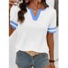 image:imageSHEWIN Womens Summer Tops Cotton V Neck Short Sleeve TShirts Colorblock Casual Tees 2026 ClothesA Blue and White
