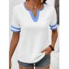 image:imageSHEWIN Womens Summer Tops Cotton V Neck Short Sleeve TShirts Colorblock Casual Tees 2026 ClothesA Blue and White