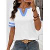 image:imageSHEWIN Womens Summer Tops Cotton V Neck Short Sleeve TShirts Colorblock Casual Tees 2026 ClothesA Blue and White