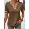 image:imageSHEWIN Womens Summer Tops Cotton V Neck Short Sleeve TShirts Colorblock Casual Tees 2026 ClothesA Brown