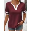 image:imageSHEWIN Womens Summer Tops Cotton V Neck Short Sleeve TShirts Colorblock Casual Tees 2026 ClothesA Burgundy