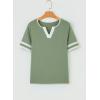 image:imageSHEWIN Womens Summer Tops Cotton V Neck Short Sleeve TShirts Colorblock Casual Tees 2026 ClothesA Green