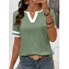 image:imageSHEWIN Womens Summer Tops Cotton V Neck Short Sleeve TShirts Colorblock Casual Tees 2026 ClothesA Green