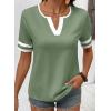 image:imageSHEWIN Womens Summer Tops Cotton V Neck Short Sleeve TShirts Colorblock Casual Tees 2026 ClothesA Green