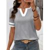 image:imageSHEWIN Womens Summer Tops Cotton V Neck Short Sleeve TShirts Colorblock Casual Tees 2026 ClothesA Grey