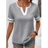 image:imageSHEWIN Womens Summer Tops Cotton V Neck Short Sleeve TShirts Colorblock Casual Tees 2026 ClothesA Grey
