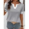 image:imageSHEWIN Womens Summer Tops Cotton V Neck Short Sleeve TShirts Colorblock Casual Tees 2026 ClothesA Grey