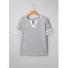 image:imageSHEWIN Womens Summer Tops Cotton V Neck Short Sleeve TShirts Colorblock Casual Tees 2026 ClothesA Grey