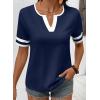 image:imageSHEWIN Womens Summer Tops Cotton V Neck Short Sleeve TShirts Colorblock Casual Tees 2026 ClothesA Navy Blue