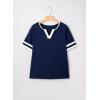 image:imageSHEWIN Womens Summer Tops Cotton V Neck Short Sleeve TShirts Colorblock Casual Tees 2026 ClothesA Navy Blue