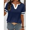 image:imageSHEWIN Womens Summer Tops Cotton V Neck Short Sleeve TShirts Colorblock Casual Tees 2026 ClothesA Navy Blue