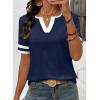 image:imageSHEWIN Womens Summer Tops Cotton V Neck Short Sleeve TShirts Colorblock Casual Tees 2026 ClothesA Navy Blue