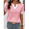 image:imageSHEWIN Womens Summer Tops Cotton V Neck Short Sleeve TShirts Colorblock Casual Tees 2026 ClothesA Pink