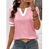 image:imageSHEWIN Womens Summer Tops Cotton V Neck Short Sleeve TShirts Colorblock Casual Tees 2026 ClothesA Pink