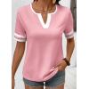 image:imageSHEWIN Womens Summer Tops Cotton V Neck Short Sleeve TShirts Colorblock Casual Tees 2026 ClothesA Pink