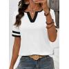 image:imageSHEWIN Womens Summer Tops Cotton V Neck Short Sleeve TShirts Colorblock Casual Tees 2026 ClothesA White