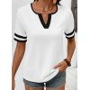 image:imageSHEWIN Womens Summer Tops Cotton V Neck Short Sleeve TShirts Colorblock Casual Tees 2026 ClothesA White