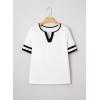 image:imageSHEWIN Womens Summer Tops Cotton V Neck Short Sleeve TShirts Colorblock Casual Tees 2026 ClothesA White